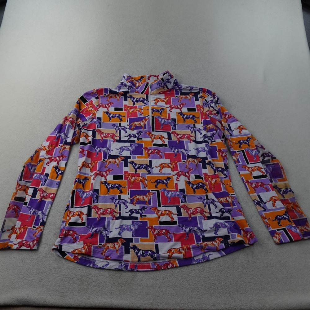 IBKUL Womens L Dog Print Long Sleeve Mock Neck 1/4 Zip UPF 50 Cooling Shirt